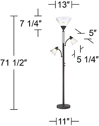 Warwick 71 1/2" Tall Tiger Bronze and Seeded Glass Torchiere Floor Lamp | Industrial Tree LED 3-Light Edison 5 Metal Clear Seedy Shade for Living