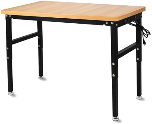 48'' Adjustable Workbench with Power Outlet, Work Table for Garage, 2000 Lbs Capacity Hardwood Workbench