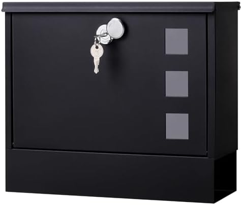 Locking Mailbox Wall Mount for Outside– Jssmst Mailboxes with Key Lock for Front Door Fence, Large Capacity Letter Box, 14.3 x 4.1 x 11.8 Inch, Black, SM-HPB911BN