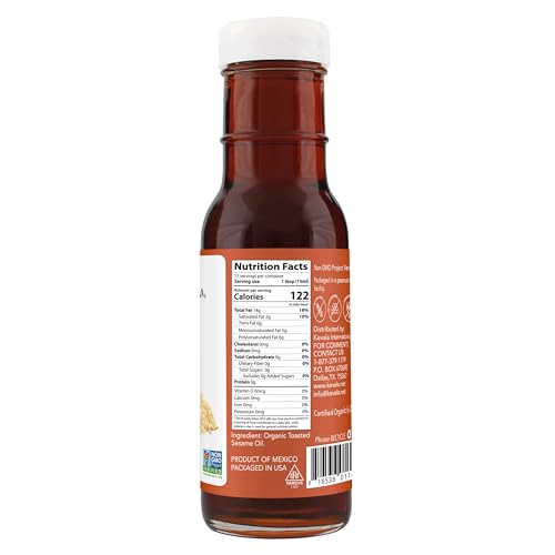 Kevala Organic Toasted Sesame Oil - 1 gal, Made with Organic Sesame Seeds | Medium Smoke Point Suitable for Light Roasting and Stir-Frying, Kitchen Pantry Essential Vegetable Oil, Salad Dressing Base