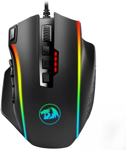 Redragon Gaming Mouse, MMO Mouse Gaming UP 12400 DPI, 19 Macro Programmable Buttons, RGB Mouse with 12 Side Buttons, 8 * 2.4g Weight Tuning for PC Laptop MOBA FPS, M901K, Black