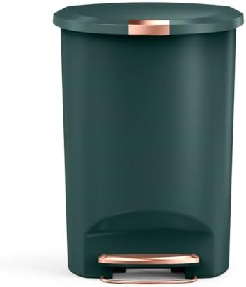 simplehuman 50 Liter / 13 Gallon Semi-Round Kitchen Step Trash Can with Secure Slide Lock, Black Plastic