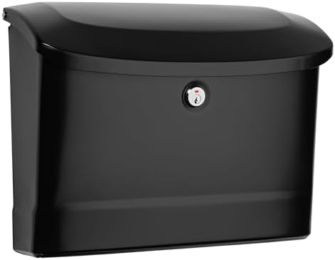 Architectural Mailboxes Princeton™ Locking, Wall-Mounted Mailbox for Outside, Metal Galvanized Steel Medium Mail Box with Lock and Key Drop Box, Black