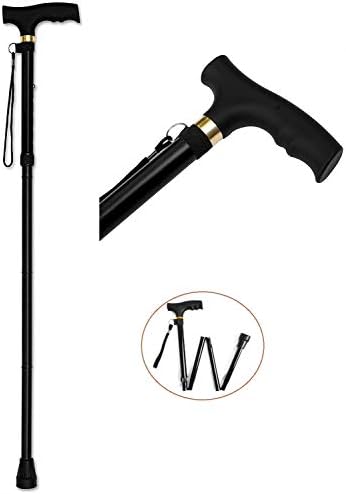 Folding Lightweight Walking Stick - Adjustable Aluminum Metal Collapsible Travel Cane with Non-Slip Rubber Base