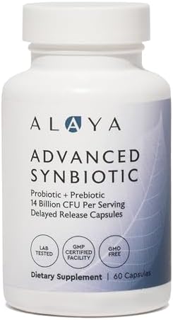 Alaya Naturals Advanced Synbiotic - Probiotic + Prebiotic - 14 Billion CFU Delayed Release Probiotic Supplement with Prebiotics from Sunfiber®