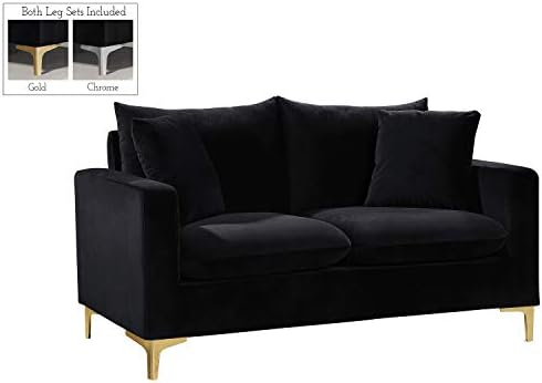 Meridian Furniture Naomi Collection Modern | Contemporary Grey Velvet Upholstered Loveseat with Stainless Steel Base in a Rich Gold or Chrome Finish, 633Grey-L