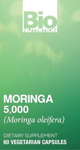 Bio Nutrition Moringa 5000mg 60 Vegetarian Capsules | Complete Green Superfood | Nature's Multivitamin | Energy and Gut Health