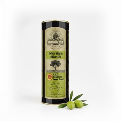 Ellora Farms Olive Oil Extra Virgin, Traceable & Certified PDO Polyphenol Rich Extra Virgin Olive Oil Cold Pressed, Global Gold Awards, Kosher, Single Origin from Crete, Greece 33.8 Fl oz, Pack of 2