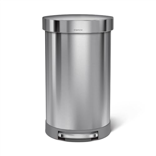 simplehuman 45 Liter / 12 Gallon Semi-Round Automatic Sensor Trash Can, Brushed Stainless Steel