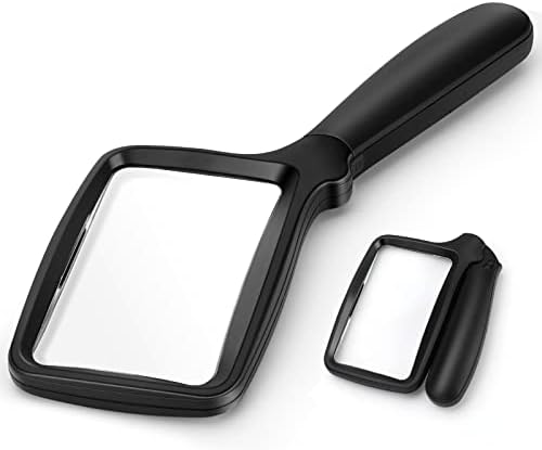 Folding Handheld Magnifying Glass with Light, 5X Large Rectangle Reading Magnifier with Dimmable LED for Seniors with Macular Degeneration, Newspaper