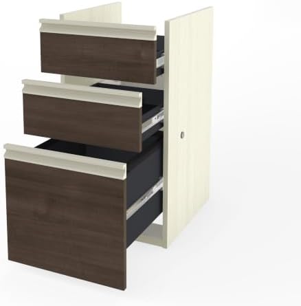 Bestar Prestige + 72W U-Shaped Executive Desk with 2 Pedestals and Hutch in White Chocolate & Antigua | With 2 Pedestals and Hutch; with Narrow Desk Shell, Desk Shell, Desk Bridge, Keyboard Tray, CPU Stand; stands 67 in. tall