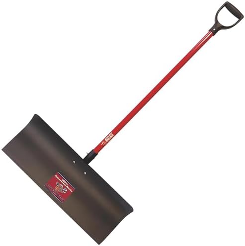 Heavy Duty Steel Snow Pusher - Extra Long Fiberglass D-Grip Handle, Durable Wide Metal Push Shovel for Driveways, Sidewalks & Parking Lots