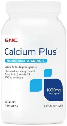 GNC Calcium Plus Magnesium & Vitamin D-3 1000mg, Strong Bones, 180 Count