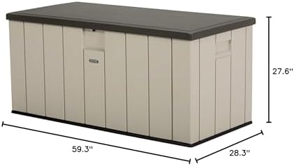 LIFETIME 60254 Heavy-Duty Outdoor Storage Deck Box, 150 Gallon, Desert Sand/Brown & Master Lock 140DLH Padlock, 1 Pack, Bronze/Silver