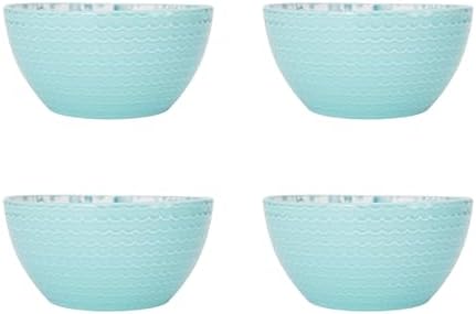 Pfaltzgraff Venice 16-Piece Stoneware Dinnerware Set, Service for 4, Aqua and White Color Combination, Durable and Chip Resistant, Microwave Safe