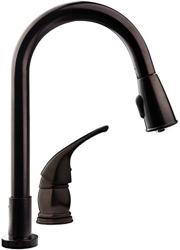 Dura Faucet DF-NMK503-SN RV Pull-Down Kitchen Sink Faucet (Satin Nickel) | Side lever gives one-hand control of temperature and flow. Easy DIY install with common hand tools.