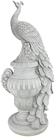 Design Toscano Staverden Castle Peacock on an Urn Garden Statue, 34 Inch Tall, Cast Stone Resin, Antique Stone Finish