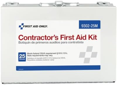 First Aid Only 9302-25M 25-Person Contractor's First Aid Kit for Home Renovation, Job Sites, and Construction Vehicles, 178 Pieces, White