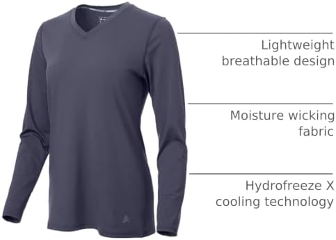 Arctic Cool Women's V-Neck Instant Cooling Moisture Wicking Performance UPF 50+ Long Sleeve Shirt | Lightweight Breathable Top for Running, Workout