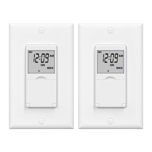 BN-LINK 7 Day Programmable in-Wall Digital Timer Switch for Lights, Fans | 18 ON/OFF Programs, Random/DST Mode, Single Pole or 3 Way Light Switch Timer, 15A/1875W, Neutral Required, No Backlight, ETL