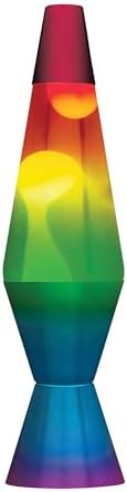 Lava, Tri-Colored Lamp 2179 Rainbow 14.5-Inch, with White Wax, Clear Liquid, Globe, Hand Painted Base, tri-Color