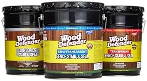 Wood Defender Semi-Transparent Fence Stain and Seal Rustic Oak 5-Gallon | Oil-Based Exterior Fence Coating| Long-Lasting Color Protection for Wood