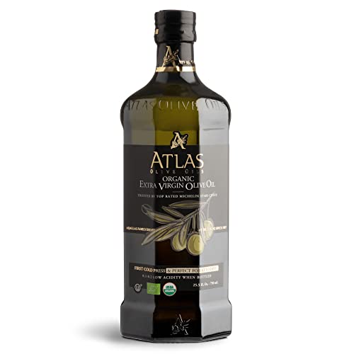 Atlas Organic Extra Virgin Olive Oil, Moroccan, High Polyphenol, 750 mL | Cold Pressed EVOO With High Smoke Point, Trusted By Award-Winning Chefs, One Family Farm, Polyphenol-Rich & Smooth Finish