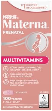 Materna Nestle Prenatal Postpartum Vitamin & Mineral Supplement 100 Tablets | 23 Essential Vitamins and Minerals, 100 Percent RDA Of Folic Acid