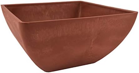 PSW Pot Collection 12x6 inch Plastic/Stone/Wood Composite Square Planter – No Drainage Hole (Drillable), Modern Indoor/Outer Pot for Flowers, Foliage, Succulents, Fairy Gardens, Dark Charcoal