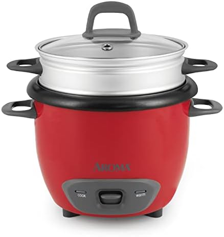 AROMA® Rice Cooker, 3-Cup (Uncooked) / 6-Cup (Cooked), Steamer, Small Rice Cooker, Oatmeal Cooker, Soup Maker, Auto Keep Warm, 1.5 Qt, White, ARC-743-1NG