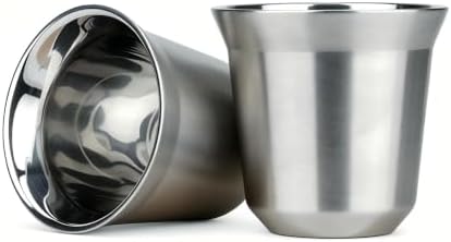 RECAPS 80ml Stainless Steel Espresso Cups Set (Stainless Steel) | 2 Pack Double Wall 304 Stainless Steel Demitasse Cups 2.7oz (Small Cup)