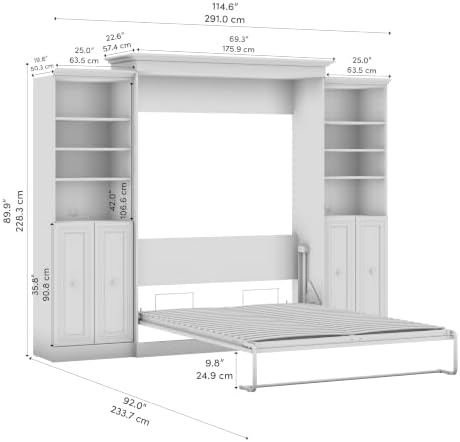 Bestar Versatile Queen Murphy Bed and 2 Closet Organizers with Doors (115W) in White