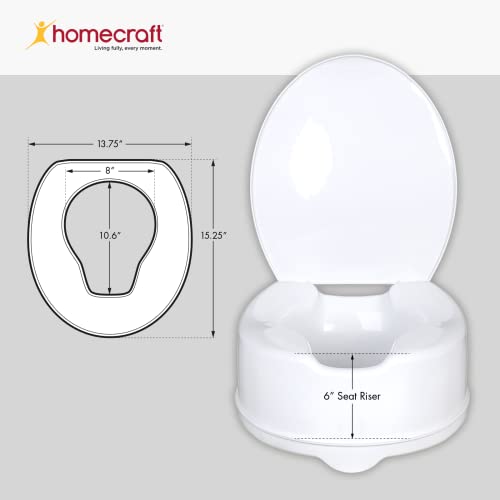 Homecraft Savanah Raised Toilet Seat 2" with Lid, Elongated & Elevated Lock Seat Support for Elderly, Handicapped and Disabled Users, White Colour | Elevated toilet seat riser for seniors and elderly; universal fit for most standard toilets, portable and…