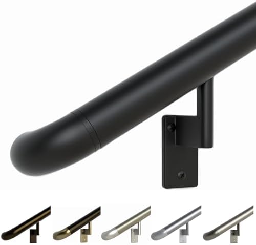 Promenaid Silver 5ft ADA Handrail Kit - Complete Indoor/Outdoor Stair Handrail - 1.6" Round Satin-Anodized Aluminum Railing with 3 Silver Painted