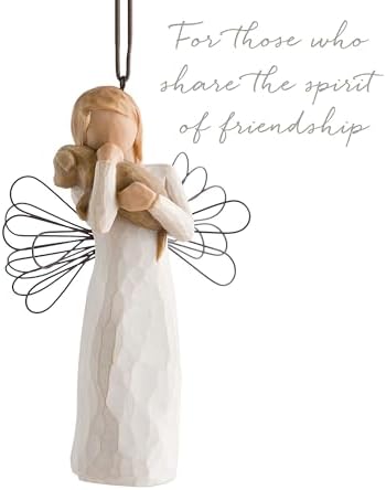 Willow Tree Angel of Friendship Ornament, Sculpted Hand-Painted Figure | Angel Holding a Brown Dog, Cream Dress and Wire Wings, Gift of Friendship