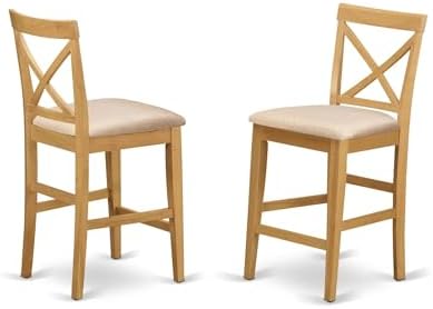 East West Furniture PBS-OAK-W Pub Counter-Height Bar Stool - Pub Height Kitchen Chairs, Set of 2, Oak