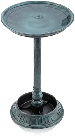 Alpine Corporation 25" Tall Outdoor Birdbath with Planter Pedestal Yard Statue, Stunning Garden Accent, 15" Round, Green