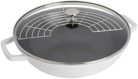 Staub Cast Iron Perfect Pan, Wok, Dutch Oven, 4.5-quart, serves 4-5, Made in France, Dark Blue