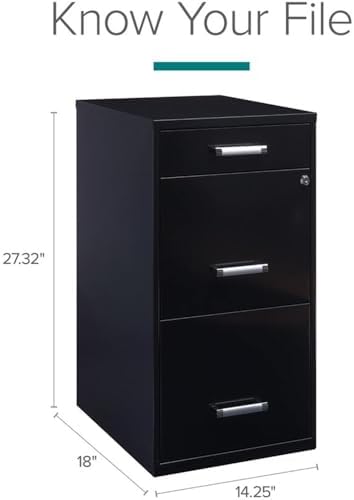 Scranton & Co 3-Drawer Metal Filing Cabinet, 27.32" H x 14.25" W x 18.00" D, Pearl White Finish, Locking Storage with Letter-Size File Drawers, Non-Porous Painted Steel for Home or Office
