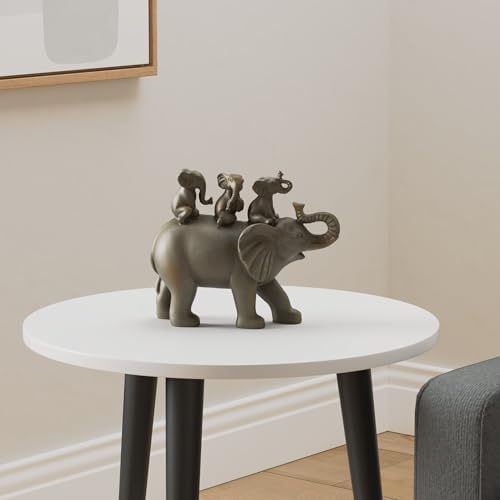 Nature's Mark 8" H 3 Baby Elephants Riding an Elephant Resin Statue Figurine Home Decorative Accent Decor (Brown)