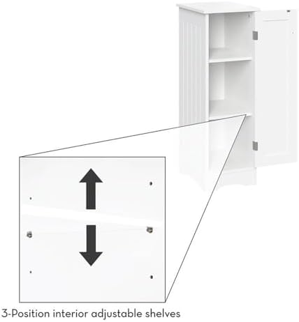 RiverRidge Ashland Single Door Slim Bathroom Storage Cabinet, White | Inset Beadboard Details