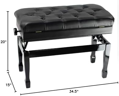 Griffin Genuine Leather Piano Bench, Oversize Duet Black Wood Frame Stool