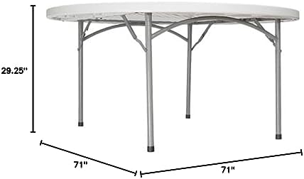 National Public Seating BT-R Series Steel Frame Round Blow Molded Plastic Top Folding Table, 700 lbs Capacity, 71" Diameter x 32" Height