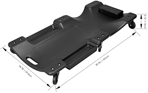 BIG RED 36" Rolling Garage Creeper, Shop Creeper Blow Molded Plastic Mechanic Cart with Padded Headrest with 4 Casters,350 LBS, Black,TR6240-P Torin