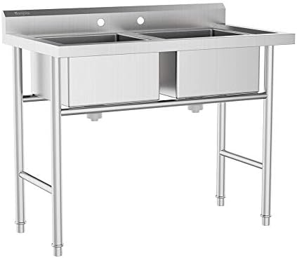 Bonnlo Commercial 304 Stainless Steel Sink 2 Compartment Free Standing Utility Sink for Garage, Restaurant, Kitchen, Laundry Room, Outdoor