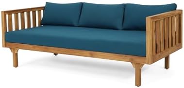 Christopher Knight Home Tina Outdoor 3 Seater Acacia Wood Daybed, Teak Finish, Light Grey