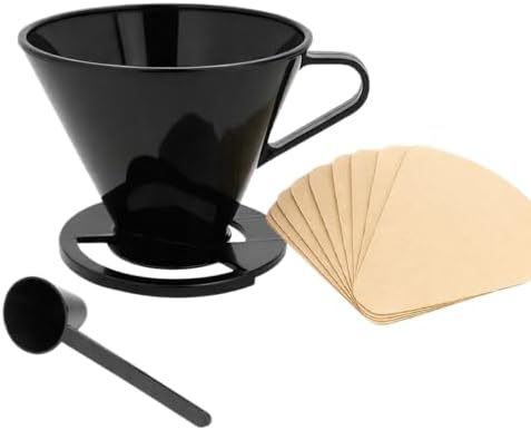 Single Cup Pour Over Coffee Dripper with Scoop & 10 Filters – #2 Cone Style Manual Brewer, BPA-Free Plastic, Portable Dishwasher Safe Coffee Maker