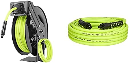 Flexzilla Open Face Retractable Air Hose Reel, 3/8 in. x 50 ft., Heavy Duty, Lightweight, Hybrid, ZillaGreen - L8611FZ
