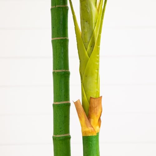 Nearly Natural 4 ft Artificial Golden Cane Palm Tree with Nursery Pot | Double-Stalk, Lush Realistic Foliage, Indoor Faux Palm Plant, Living Room Decor, Perfect Tropical Decoration