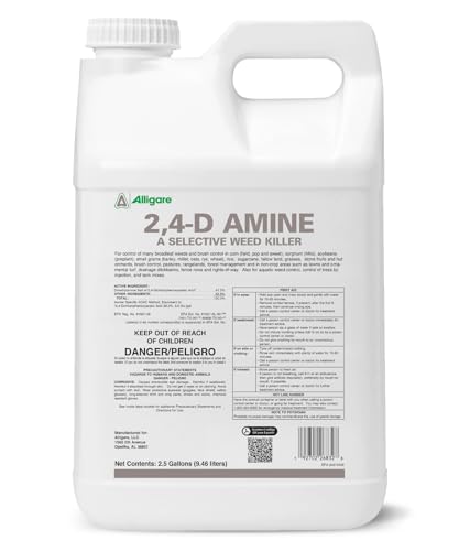 ALLIGARE 2,4-D Amine Weed Killer Concentrate - Post-Emergent Herbicide to Control Pigweed, Thistle, Ragweed, & More - 47.2% Active Ingredient - for Lawns, Pastures, Aquatic Sites & Crops - 2.5 Gallon